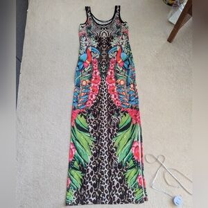 Tropical Print Sleeveless Maxi Dress